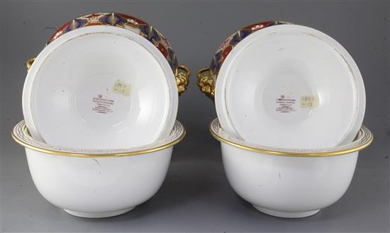 A pair of Barr Flight and Barr Imari pattern ice pails, liners and covers, c.1807, height 27cm diameter 26cm